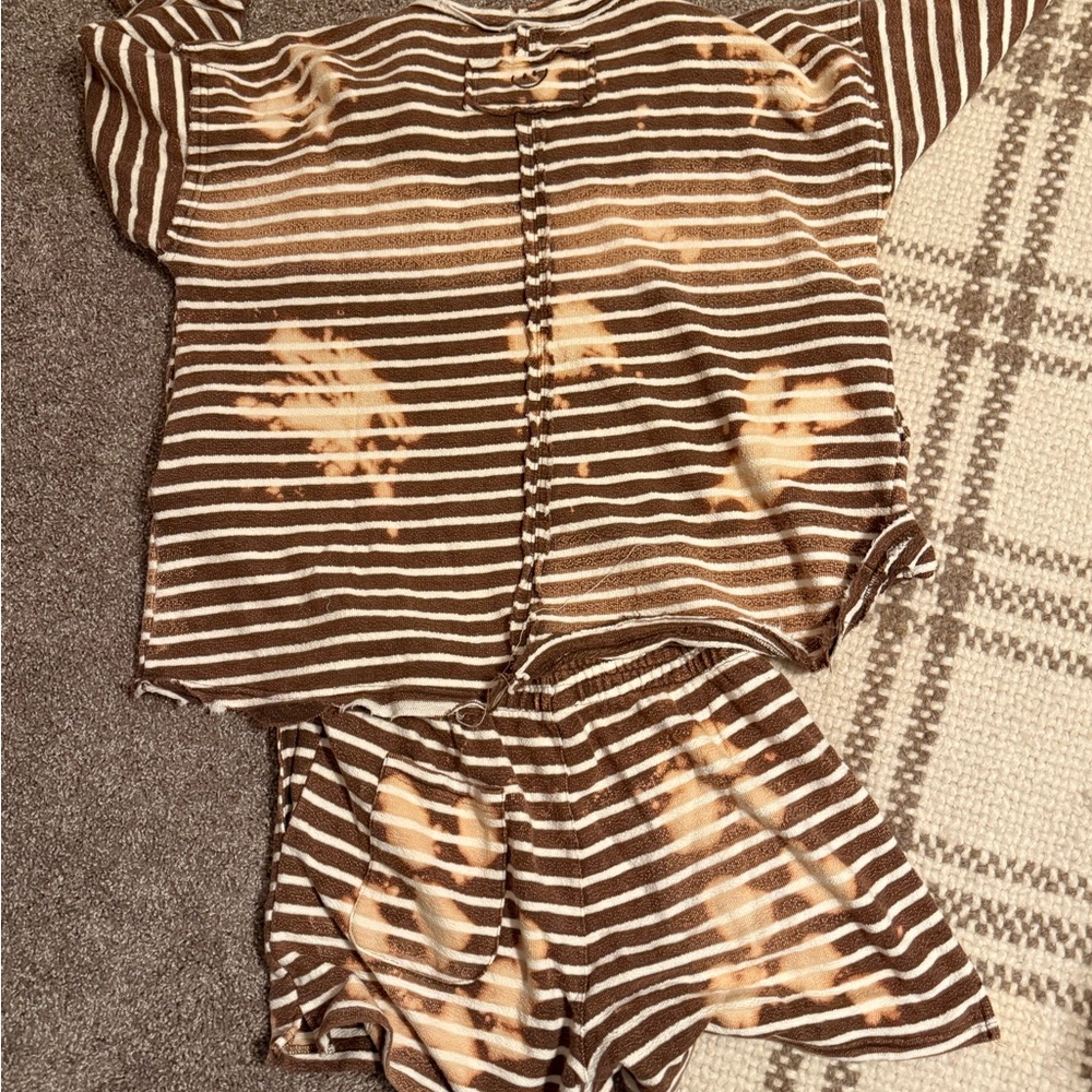 Three Bird Nest Brown & Cream Striped Short Pajama Set
